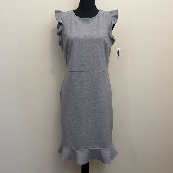 Old Navy Dresses & Skirts - NWT Old Navy Gray Midi Dress Womens M Ruffle Sleeves Sheath Minimalist Stretch